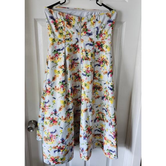 Large Lulumari Strapless Floral DRESS Yellow High Low Silky - Picture 5 of 7